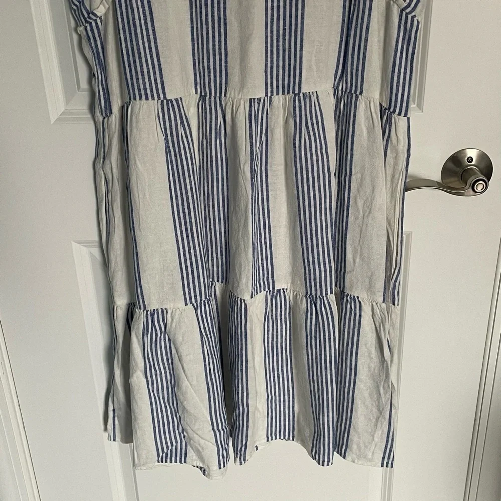 New! J Crew Linen-blend striped mini dress  Ivory Brilliant Blue 18988
